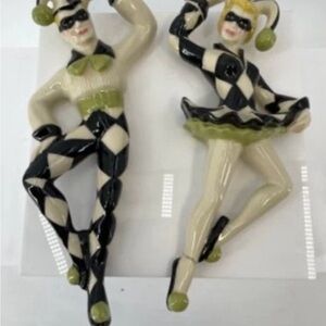 Harlequin Jester Wall Decor Set - Black, Cream, Green
